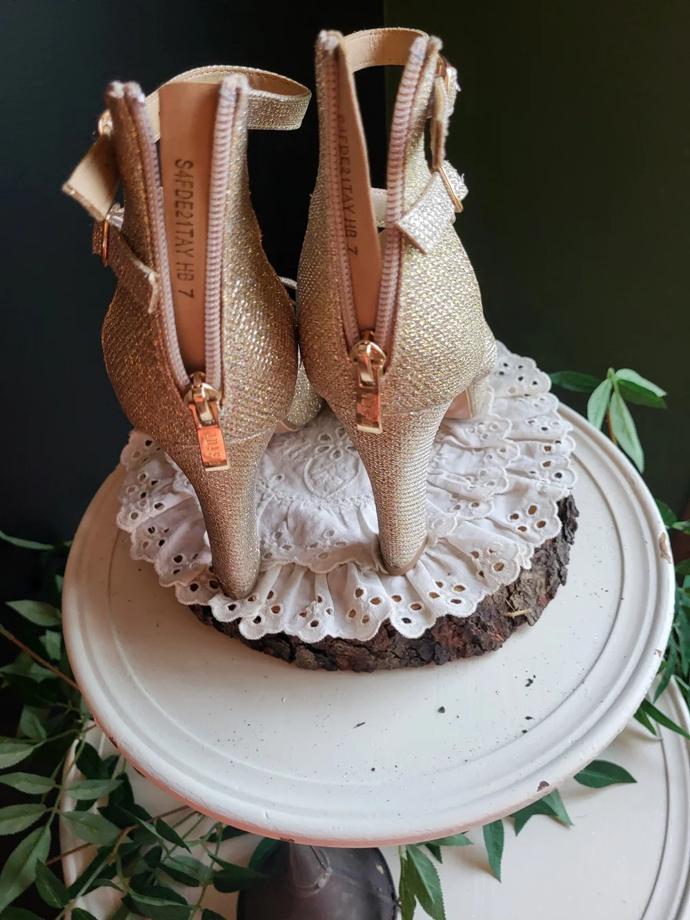 IDIFU Gold Glitter Platform Heels with Double Ankle Straps